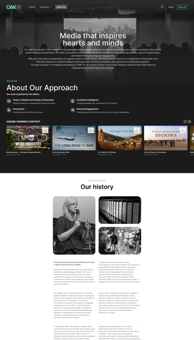 About page showcasing the team and the business history.