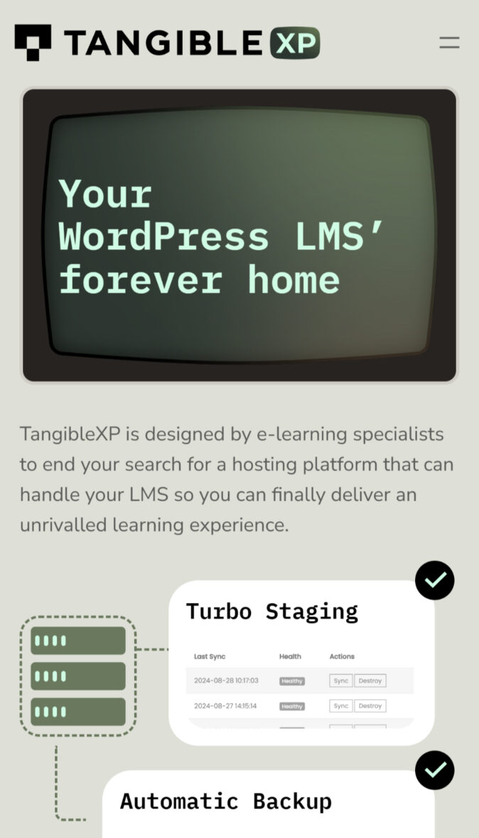 A clean and responsive mobile view of the hosting platform's homepage, designed for seamless navigation and clarity on all devices.